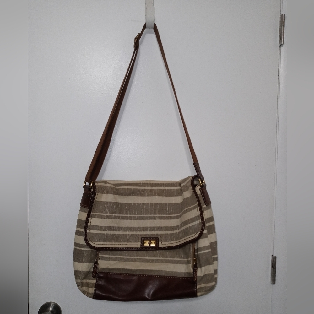 Vintage Fossil Striped Crossbody Briefcase/Satchel/Travel Bag w Pockets
